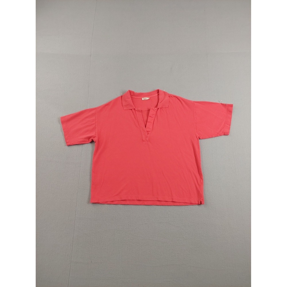 Faherty Women Polo Shirt L Orange Short Sleeve Popover Collared Relaxed Boxy Fit